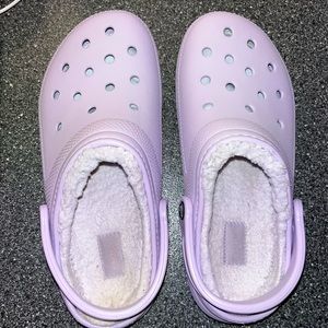 Lavender fuzzy Crocs! Worn twice.